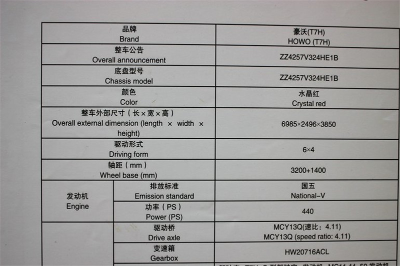 中国重汽 HOWO T7H重卡 440马力 6X4 国五牵引车(ZZ4257V324HE1B)