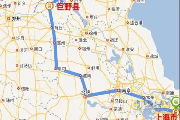 中国重汽“年，豪沃、豪瀚送您回家过”活动上海-巨野路线图